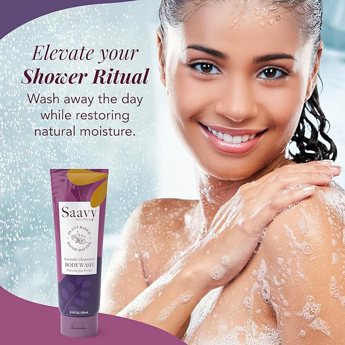 Saavy Naturals Body Wash Lavender Chamomile Plant-Based Ingredients| Made In USA | Sensitive Skin Body Washl Organic Formula With Coconut Oil, Shea Butter, And Aloe Vera - 8.5 Fl Oz