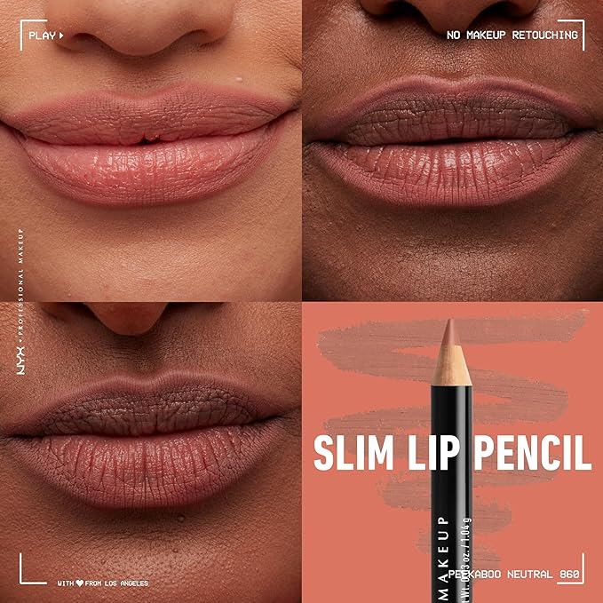 NYX PROFESSIONAL MAKEUP Slim Lip Liner Set, Long-Lasting Creamy Lip Liner Pack Of 3 (Peakaboo Neutral, Nude Pink, Ever)