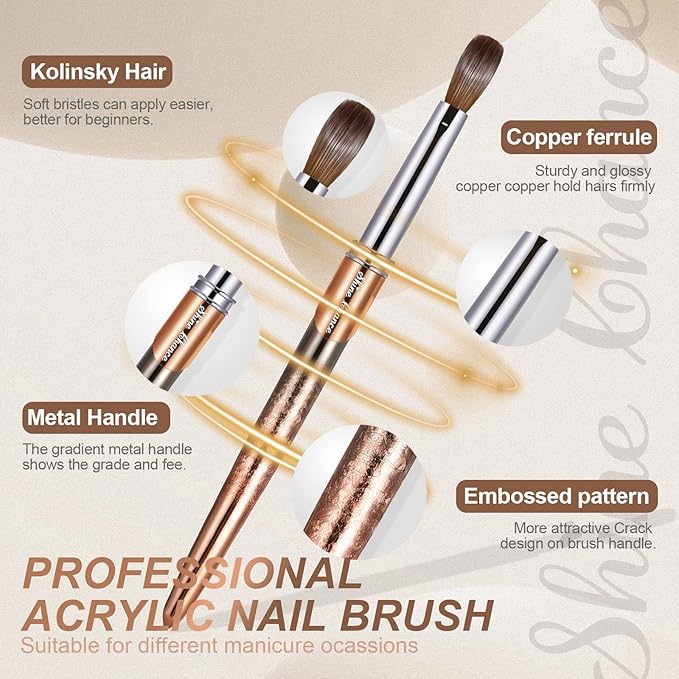 Acrylic Nail Brush Size 4, 100% Real Kolinsky Art Nail Brush for Acrylic Powder Application, Handmade Women Manicure Nail Extension Tool for Professional DIY Home Salon and Beginners