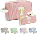 Travel Makeup Bag Christmas Gifts for Women Girl Teens, Personalized Initial Makeup Bag for Cute Teen Girls, Preppy Stuff Toiletry Bag Cosmetic Bag, Teen Girls Gift Trendy Stuff, Letter T