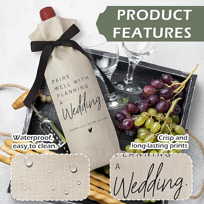 RYIGYWE 1 PCS Black Bow Ribbon Ideas Engagement Gift Wine Bag - Bride to Be Gifts for Bridesmaids Bride Groom Couples Her Him Officiant Gift for Getting Married Engagement Bridal Shower - A47