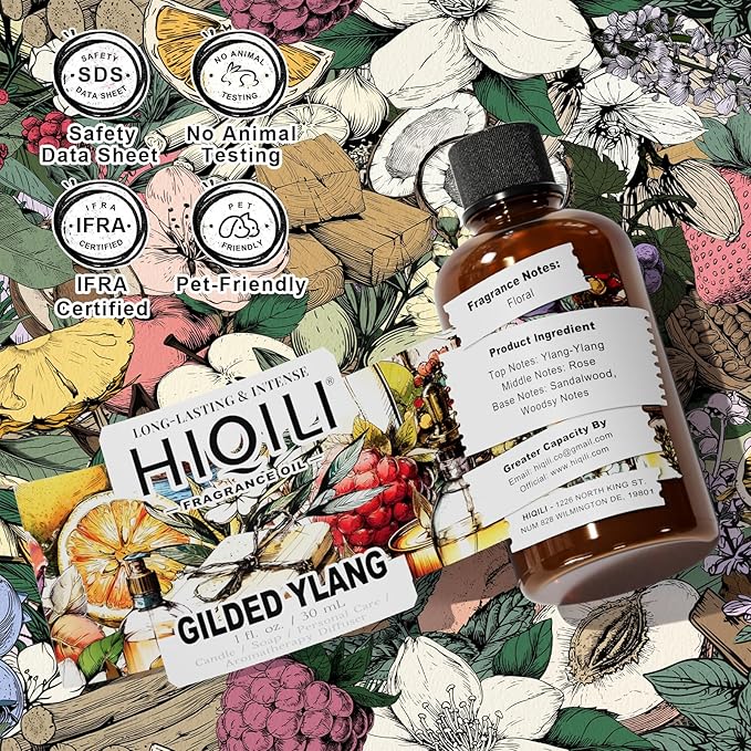 HIQILI Gilded Ylang Fragrance Oil for Making Candle, Inspired by Di's J'Adore, Car Air Freshener, Luxury Scents for DIY Women Perfume - 1 Fl Oz