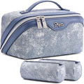 BOYATU Travel Makeup Bag Cosmetic Bags for Women: 3 Sets Large Capacity Make up Bag - Portable Toiletry Bags with Handle for Women(F-1-Blue)