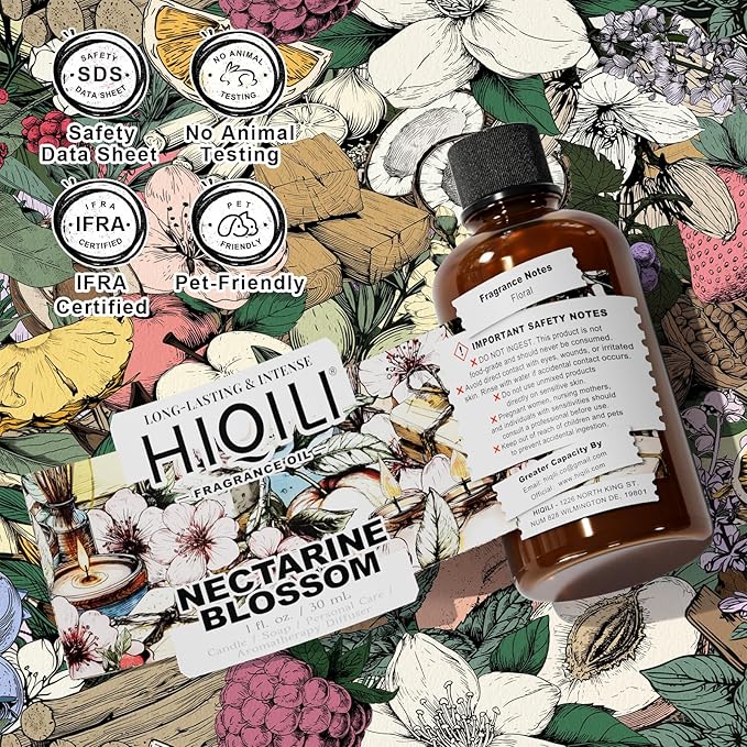 HIQILI Nectarine Blossom Fragrance Oil for Candle & Soap Making, Essential Oil Diffuser Use, Add to Body Lotion, Dryer Balls - 1 Fl Oz