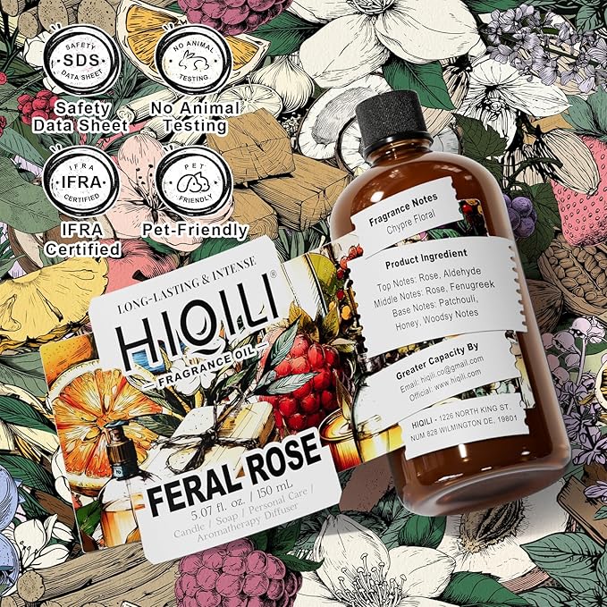 HIQILI Feral Rose Fragrance Oil for Candle Making, Inspired by Gr-Lain ROS.B-Bare, DIY Scented Body Oils, Home Luxury Scents for Essential Oil Diffuser - 5.07 Fl Oz