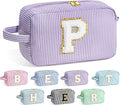 YOOLIFE Initial Makeup Bag - Personalized Monogram Cute Makeup Bags, Girls Makeup Toiletry Bag Pouch, Make Up Case for Women Her Best Friend Friendship Sister Teacher, Birthday Gifts for Women P