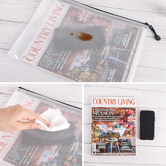 EOOUT 30pcs Mesh Zipper Pouch Bags, Waterproof, Plastic Zip File Document Folders, 8 Sizes Zipper Pouch for School Office Supplies Cosmetics and Board Game Storage