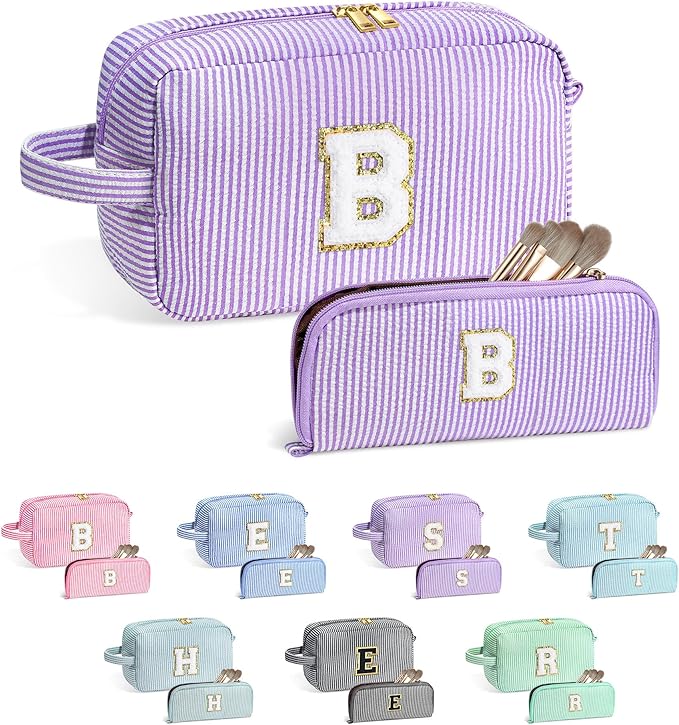 YOOLIFE Gifts for Teen Girls - Personalized Initial Makeup Bag, Birthday Gifts for Women Sister Friend Daughter Girls Kids