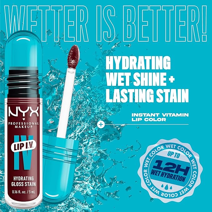NYX PROFESSIONAL MAKEUP Lip IV Hydrating Glossy Lip Stain with 12HR Hydration - Mauve N Moist (Purple)