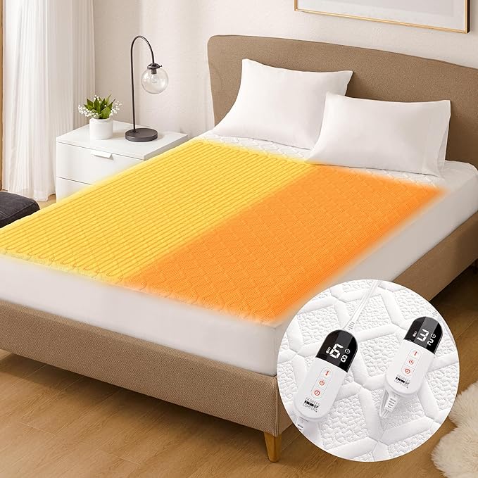 California King Heated Mattress Pad - Degrees of Comfort Electric Bed Warmer with Dual Controllers, 6 Heating Levels, 10-Hour Auto Shut-Off, Breathable Air-Layer, 72" x84