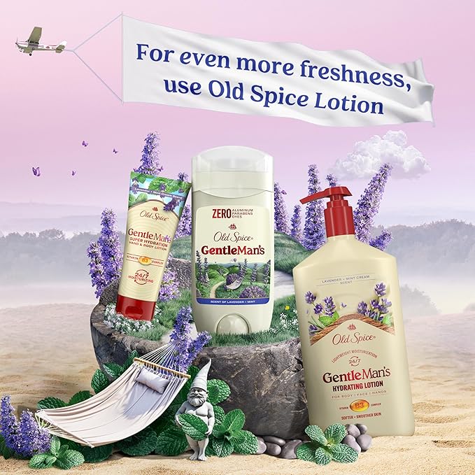 Old Spice GentleMan's Aluminum Free Dry Feel Deodorant for Men, 24/7 Lasting Freshness, Gentle on Skin with Skin Conditioners, Lavender + Mint Scent, 3.0 oz (Pack of 3)