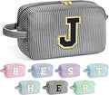 YOOLIFE Initial Makeup Bag Cosmetic Bag for Teen Girls Women - Birthday Gifts for Teen Girls Women, Toiletry Pouch Black J