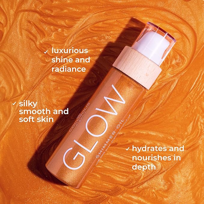COCOSOLIS GLOW Shimmer Oil | Illuminizing Natural Dry Oil With Shiny Particles | Leaves The Skin Glowing & Enhances a Golden Tan | Gives a Luxurious Feel to Your Skin | 110ml