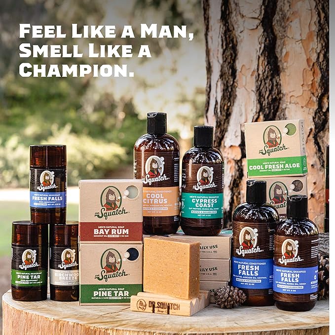 Dr. Squatch Natural Bar Soap for Men - Cold Process Soap with No Harsh Chemicals - Cool Fresh Aloe, Cedar Citrus, Gold Moss, Pine Tar & Bay Rum (5 oz, 5-Pack)