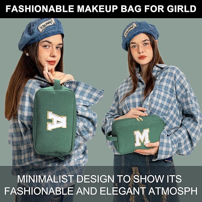 YOOLIFE Initial Travel Makeup Bag Cosmetic Bag - Teen Girl Gifts Trendy Stuff Friend Birthday Gifts for Women Teen Girl Kids