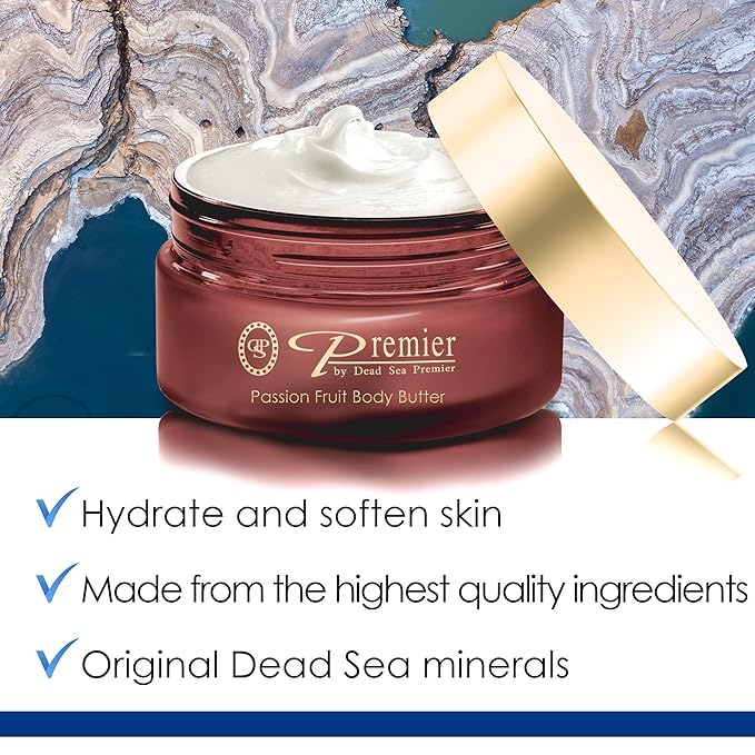 Premier Dead Sea Aromatic Body Butter – Passion Fruit, Hydrating Shea Body Butter for Women & Men, Moisturizing, Firming & Anti-Aging Cream for Dry Skin, Hand & Body, 5.95 Fl.oz