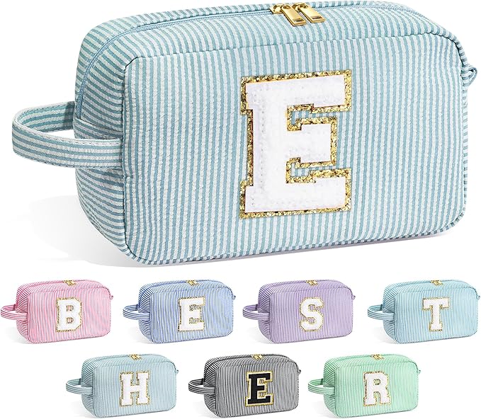YOOLIFE Bridesmaid Proposal Gifts - Wedding Day, Bridal Shower, Bride To Be, Maid of Honor, Bachelorette Party - Initial Makeup Bags for Women E