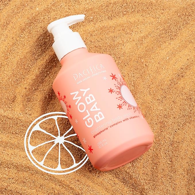 Pacifica Glow Baby Brightening Body Wash – Vitamin C & AHA Exfoliating Body Wash for Glowing Skin, Moisturizing Daily Shower Gel for Dull Dry Skin, Niacinamide & Kakadu Plum, Vegan, 10 oz