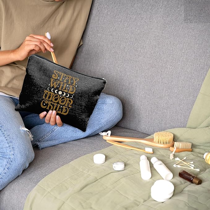 Nogrit Tarot Makeup bag,Moon Child Cosmetic Bag,Stay Wild Moon Child,Inspirational Makeup bag,Spiritual Travel Toiletry Bag,Motivational Gifts for Tarot Astrology Lovers Women