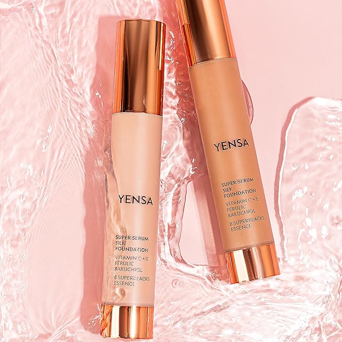 YENSA Serum Foundation Makeup - Super Silk Full Coverage Foundation Enriched with Peptides, Vitamin C & Ferulic Acid to Help Reduce Fine Lines, Wrinkles & Dark Circles - Light 1 (1 oz)