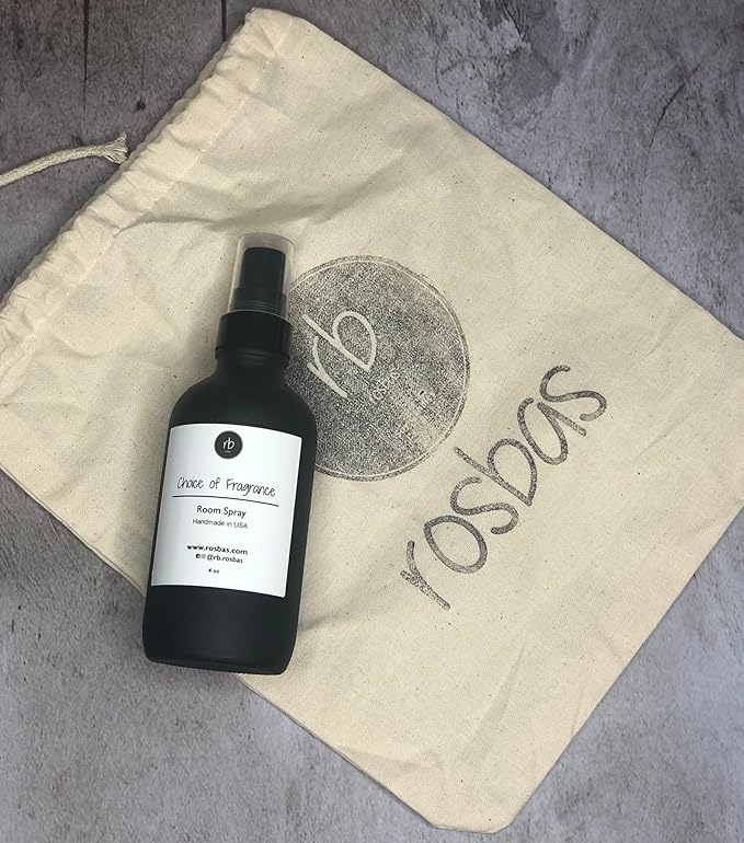 Rosbas Room Spray, Sea Salt & Orchid Scented, Matte Black Glass Bottle, 4 oz, Drawstring Cotton Bag, Long Lasting Scented Air Freshener, Non-Aerosol, Handmade in USA
