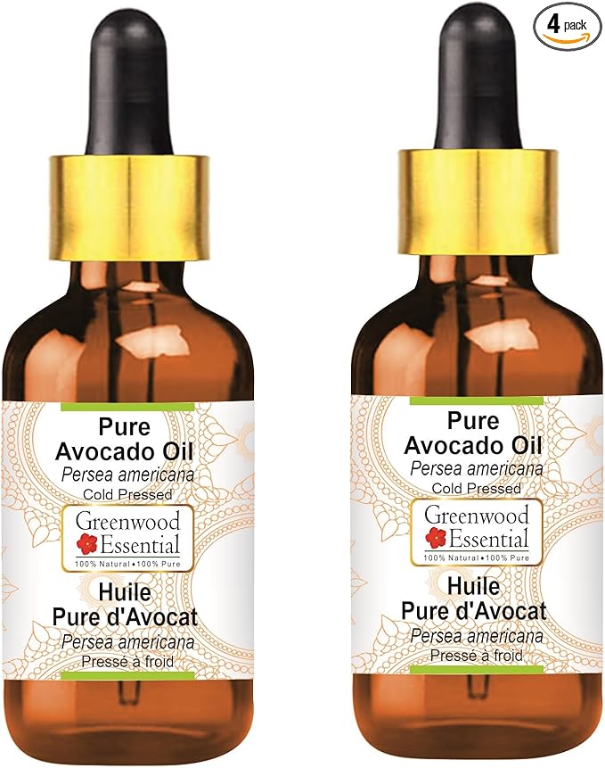Greenwood Essential Pure Avocado Oil (Persea americana) with Glass Dropper Cold Pressed (Pack of Two) 100ml X 2 (6.76 oz)