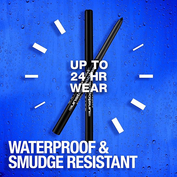 Maybelline Unstoppable Waterproof Mechanical Black Eyeliner Pencil, Easy to Apply, Smooth Glide, Up to 24 Hour Wear, Onyx, Pack of 2