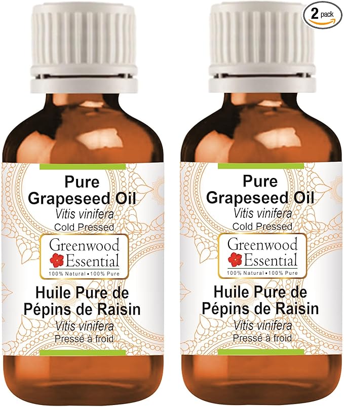 Greenwood Essential Pure Grapeseed Oil (Vitis vinifera) Cold Pressed (Pack of Two) 100ml X 2 (6.76 oz)