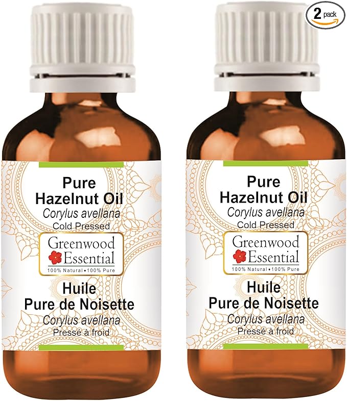 Greenwood Essential Pure Hazelnut Oil (Corylus avellana) Cold Pressed (Pack of Two) 100ml X 2 (6.76 oz)