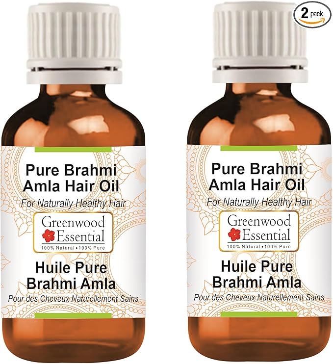 Greenwood Essential Pure Brahmi Amla (Emblica officinalis) Hair Oil Premium Therapeutic Grade for Hair, Skin & Aromatherapy (Pack of Two) 100ml X 2 (6.76 oz)