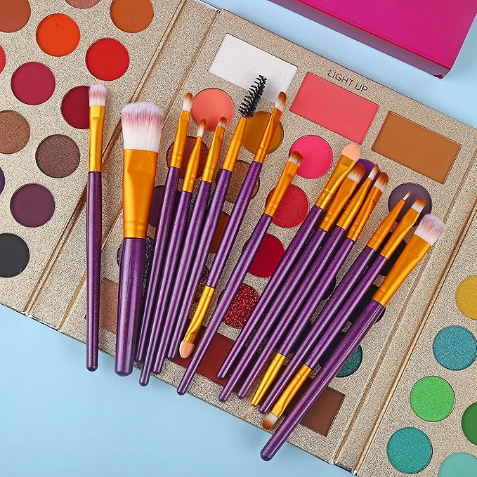 UCANBE Makeup Eyeshadow Palette + 15Pcs Brush Set, Pigmented 86 Colors Make Up Pallet with Brushes, Matte Shimmer Glitter Palettes Valentine's Gift Kit, Eye Shadow Highlighter Contour Blush Beauty Kit