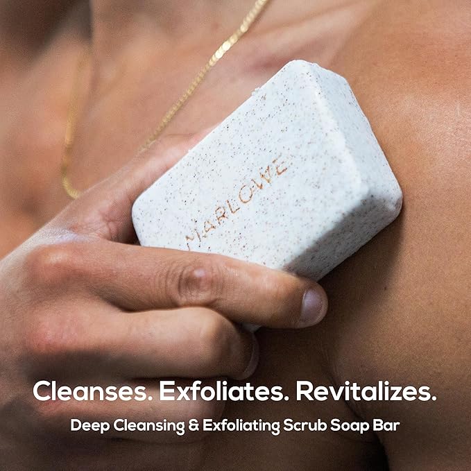 MARLOWE. No. 102 Body Scrub Soap 7 oz (3 Bars), Exfoliating Soap Bar with Shea Butter, Olive Oil & Green Tea Extracts, Cleanses, Smooths & Revitalizes Skin, Original Sage & Fir Scent