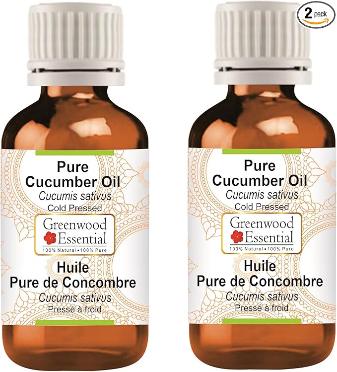 Greenwood Essential Pure Cucumber Oil (Cucumis sativus) Cold Pressed (Pack of Two) 100ml X 2 (6.76 oz)