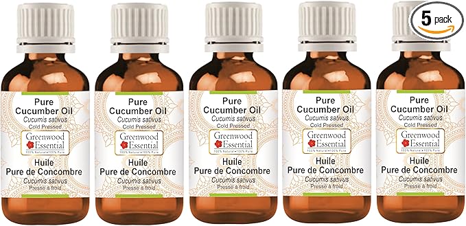 Greenwood Essential Pure Cucumber Oil (Cucumis sativus) Cold Pressed (Pack of Five) 100ml X 5 (16.9 oz)