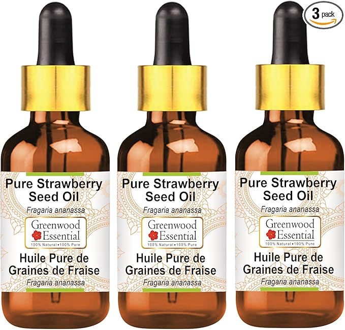 Greenwood Essential Pure Strawberry Seed Oil (Fragaria ananassa) with Glass Dropper 100% Natural Therapeutic Grade (Pack of Three) 100ml X 3 (10.1oz)