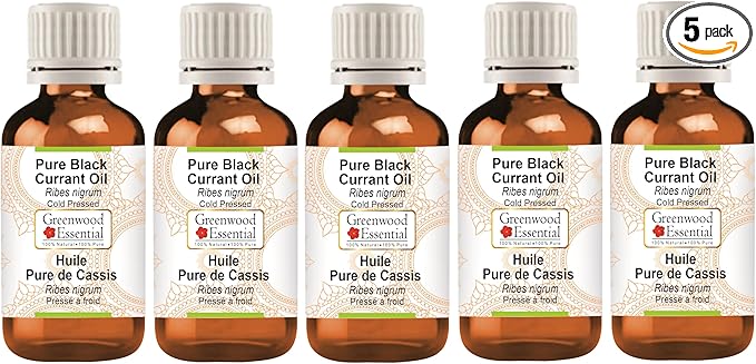Greenwood Essential Pure Black Currant Oil (Ribes nigrum) Cold Pressed (Pack of Five) 100ml X 5 (16.9 oz)