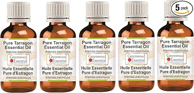 Greenwood Essential Pure Tarragon Essential Oil (Artemisia Dracunculus) Steam Distilled (Pack of Five) 100ml X 5 (16.9 oz)