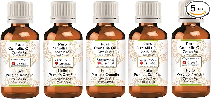 Greenwood Essential Pure Camellia Oil (Camellia kissi) Cold Pressed (Pack of Five) 100ml X 5 (16.9 oz)