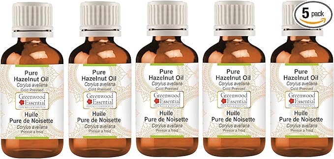 Greenwood Essential Pure Hazelnut Oil (Corylus avellana) Cold Pressed (Pack of Five) 100ml X 5 (16.9 oz)