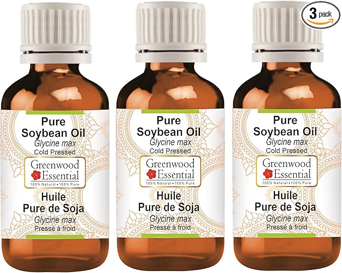 Greenwood Essential Pure Soybean Oil (Glycine max) Cold Pressed (Pack of Three) 100ml X 3 (10 oz)