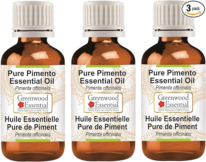 Greenwood Essential Pure Pimento Essential Oil (Pimenta officinalis) Steam Distilled (Pack of Three) 100ml X 3 (10.1oz)