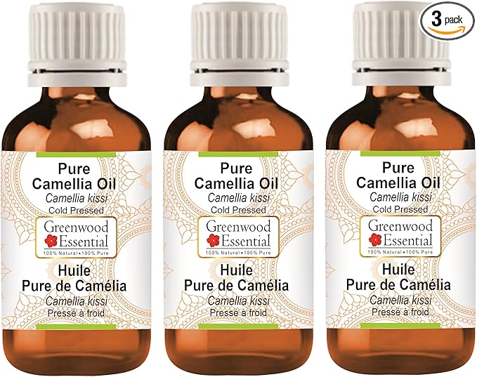 Greenwood Essential Pure Camellia Oil (Camellia kissi) Cold Pressed (Pack of Three) 100ml X 3 (10 oz)